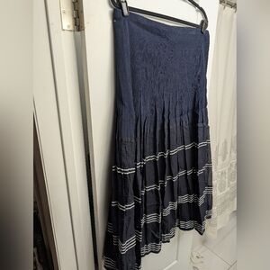 SPANNER Navy Blue Maxi Skirt with White Stripes